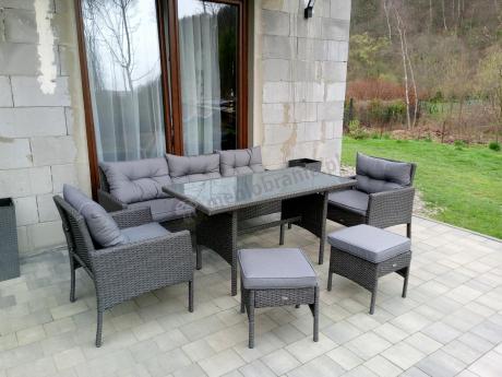 Zestaw mebli ogrodowych z wysokim stołem, sofą 175cm i fotelami Perata Dining Anthracite