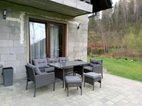 Zestaw mebli ogrodowych z wysokim stołem, sofą 175cm i fotelami Perata Dining Anthracite