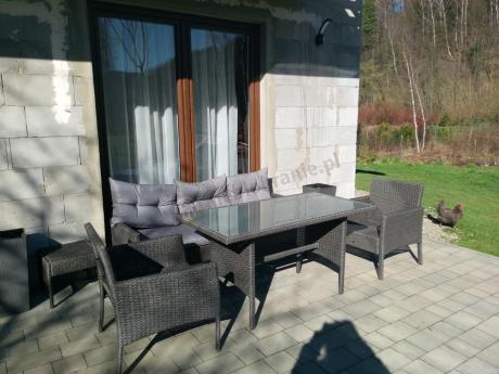 Zestaw mebli ogrodowych z wysokim stołem, sofą 175cm i fotelami Perata Dining Anthracite