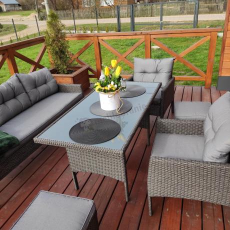 Zestaw mebli ogrodowych z wysokim stołem, sofą 175cm i fotelami Perata Dining Anthracite