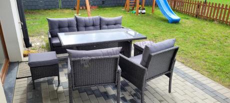 Zestaw mebli ogrodowych z wysokim stołem, sofą 175cm i fotelami Perata Dining Anthracite