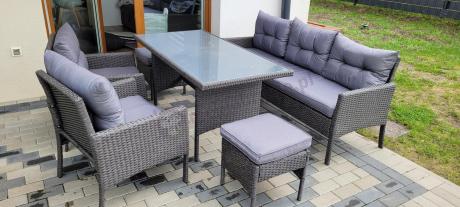 Zestaw mebli ogrodowych z wysokim stołem, sofą 175cm i fotelami Perata Dining Anthracite