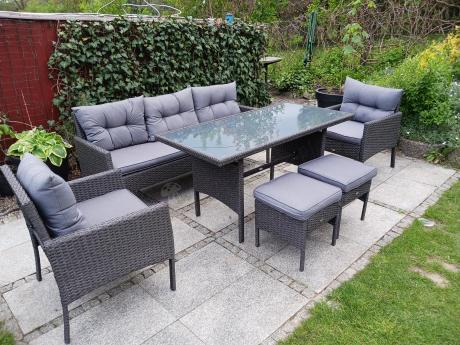 Zestaw mebli ogrodowych z wysokim stołem, sofą 175cm i fotelami Perata Dining Anthracite