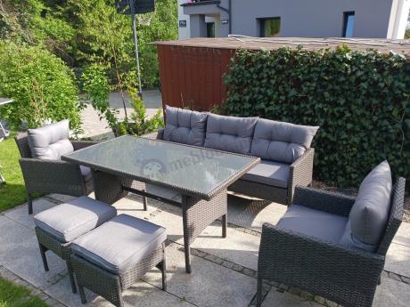 Zestaw mebli ogrodowych z wysokim stołem, sofą 175cm i fotelami Perata Dining Anthracite