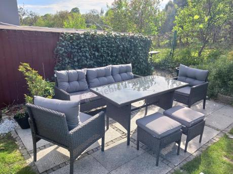 Zestaw mebli ogrodowych z wysokim stołem, sofą 175cm i fotelami Perata Dining Anthracite