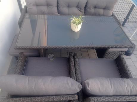 Zestaw mebli ogrodowych z wysokim stołem, sofą 175cm i fotelami Perata Dining Anthracite