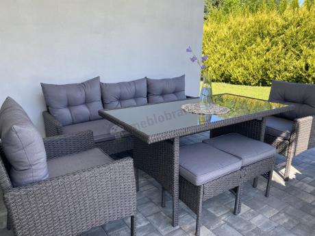 Zestaw mebli ogrodowych z wysokim stołem, sofą 175cm i fotelami Perata Dining Anthracite