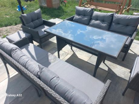 Zestaw mebli ogrodowych z wysokim stołem, sofą 175cm i fotelami Perata Dining Anthracite