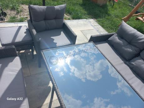 Zestaw mebli ogrodowych z wysokim stołem, sofą 175cm i fotelami Perata Dining Anthracite