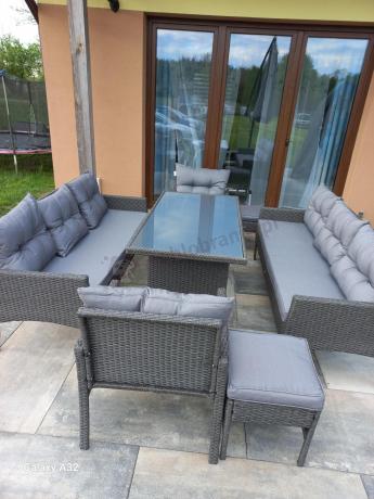 Zestaw mebli ogrodowych z wysokim stołem, sofą 175cm i fotelami Perata Dining Anthracite