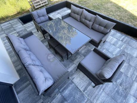 Zestaw mebli ogrodowych z wysokim stołem, sofą 175cm i fotelami Perata Dining Anthracite