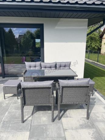 Zestaw mebli ogrodowych z wysokim stołem, sofą 175cm i fotelami Perata Dining Anthracite