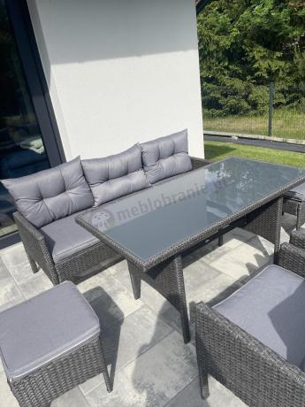 Zestaw mebli ogrodowych z wysokim stołem, sofą 175cm i fotelami Perata Dining Anthracite