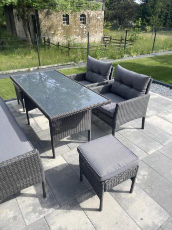 Zestaw mebli ogrodowych z wysokim stołem, sofą 175cm i fotelami Perata Dining Anthracite
