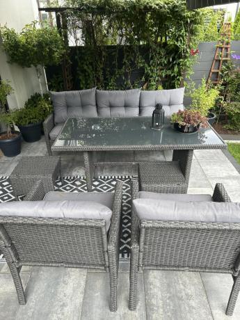 Zestaw mebli ogrodowych z wysokim stołem, sofą 175cm i fotelami Perata Dining Anthracite