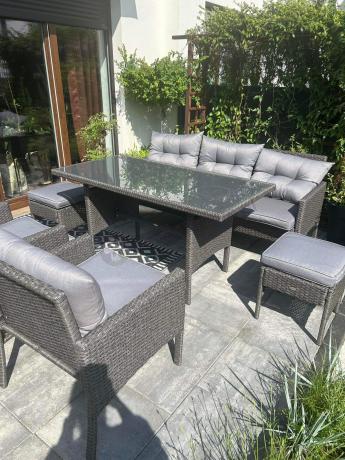 Zestaw mebli ogrodowych z wysokim stołem, sofą 175cm i fotelami Perata Dining Anthracite