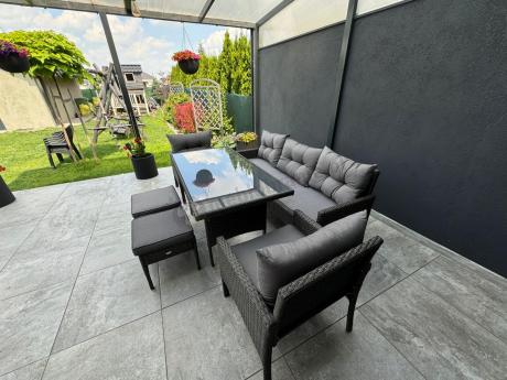 Zestaw mebli ogrodowych z wysokim stołem, sofą 175cm i fotelami Perata Dining Anthracite