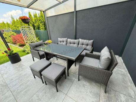 Zestaw mebli ogrodowych z wysokim stołem, sofą 175cm i fotelami Perata Dining Anthracite