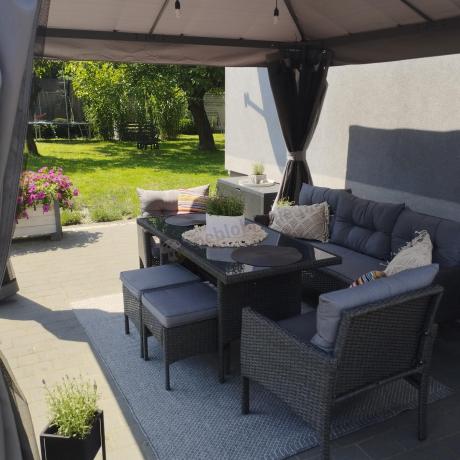 Zestaw mebli ogrodowych z wysokim stołem, sofą 175cm i fotelami Perata Dining Anthracite