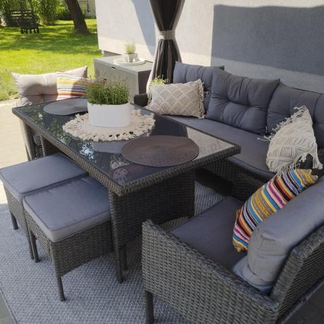 Zestaw mebli ogrodowych z wysokim stołem, sofą 175cm i fotelami Perata Dining Anthracite