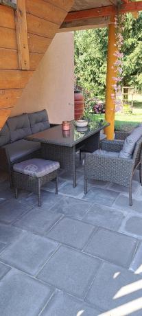 Zestaw mebli ogrodowych z wysokim stołem, sofą 175cm i fotelami Perata Dining Anthracite