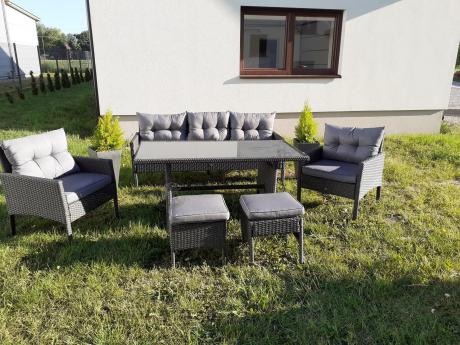 Zestaw mebli ogrodowych z wysokim stołem, sofą 175cm i fotelami Perata Dining Anthracite