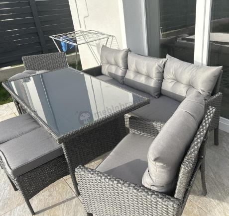 Zestaw mebli ogrodowych z wysokim stołem, sofą 175cm i fotelami Perata Dining Anthracite