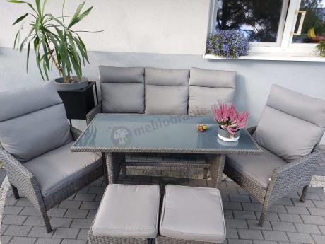 Zestaw mebli ogrodowych z wysokimi oparciami, stołem, sofą 175cm Lirata Dining Antracytowy