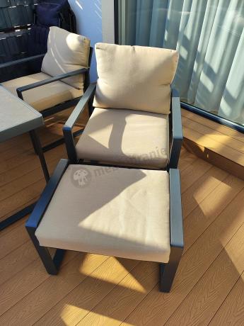 Zestaw mebli tarasowych - sofa 175cm, 2 fotele, 2 pufy, stolik szklany blat - Panaon Elite Plus Beige