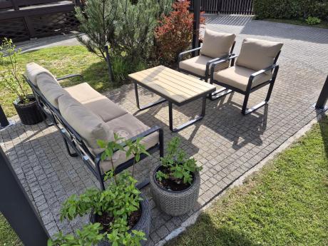 Zestaw mebli tarasowych - sofa 175cm, 2 fotele, stolik kawowy - Panaon Dining WB