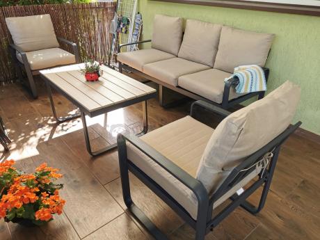 Zestaw mebli tarasowych - sofa 175cm, 2 fotele, stolik kawowy - Panaon Dining WB