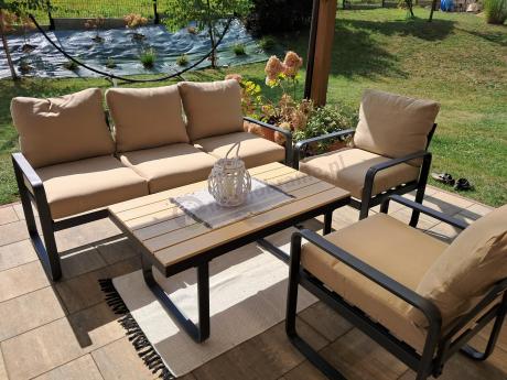 Zestaw mebli tarasowych - sofa 175cm, 2 fotele, stolik kawowy - Panaon Dining WB