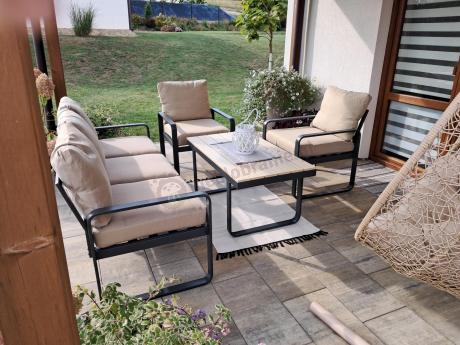 Zestaw mebli tarasowych - sofa 175cm, 2 fotele, stolik kawowy - Panaon Dining WB