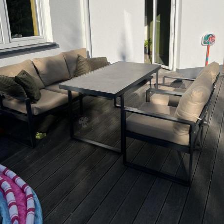 Zestaw mebli tarasowych - sofa 175cm, 2 fotele, stolik szklany blat - Panaon Dining Elite Beige