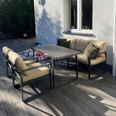 Zestaw mebli tarasowych - sofa 175cm, 2 fotele, stolik szklany blat - Panaon Dining Elite Beige