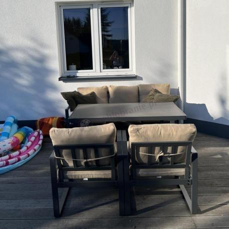Zestaw mebli tarasowych - sofa 175cm, 2 fotele, stolik szklany blat - Panaon Dining Elite Beige