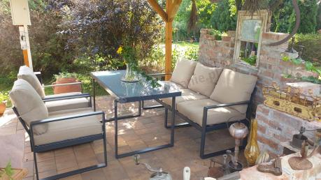 Zestaw mebli tarasowych - sofa 175cm, 2 fotele, stolik szklany blat - Panaon Dining Elite Beige