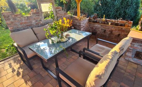 Zestaw mebli tarasowych - sofa 175cm, 2 fotele, stolik szklany blat - Panaon Dining Elite Beige