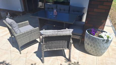 Zestaw mebli technorattanowych obiadowych z wysokim stołem Perata Dining - Dark Grey