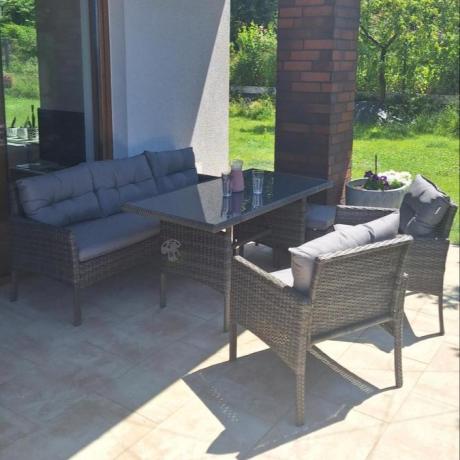 Zestaw mebli technorattanowych obiadowych z wysokim stołem Perata Dining - Dark Grey