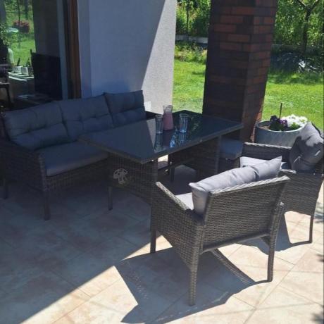 Zestaw mebli technorattanowych obiadowych z wysokim stołem Perata Dining - Dark Grey