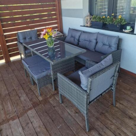 Zestaw mebli technorattanowych obiadowych z wysokim stołem Perata Dining - Dark Grey