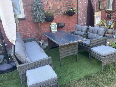 Zestaw mebli technorattanowych obiadowych z wysokim stołem Perata Dining - Dark Grey