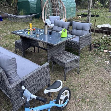 Zestaw mebli technorattanowych obiadowych z wysokim stołem Perata Dining - Dark Grey