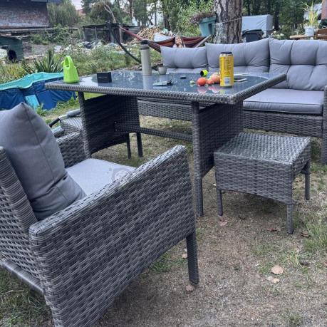 Zestaw mebli technorattanowych obiadowych z wysokim stołem Perata Dining - Dark Grey