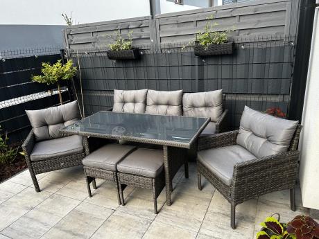 Zestaw mebli technorattanowych obiadowych z wysokim stołem Perata Dining - Dark Grey