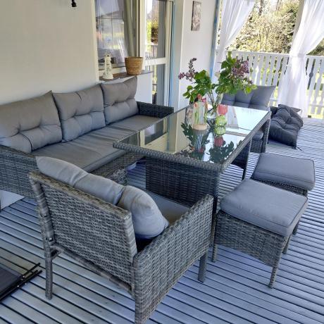 Zestaw mebli technorattanowych obiadowych z wysokim stołem Perata Dining - Dark Grey