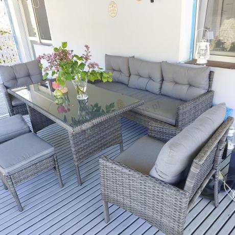 Zestaw mebli technorattanowych obiadowych z wysokim stołem Perata Dining - Dark Grey