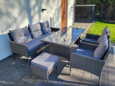 Zestaw mebli technorattanowych obiadowych z wysokim stołem Perata Dining - Dark Grey