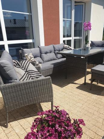 Zestaw mebli technorattanowych obiadowych z wysokim stołem Perata Dining - Dark Grey